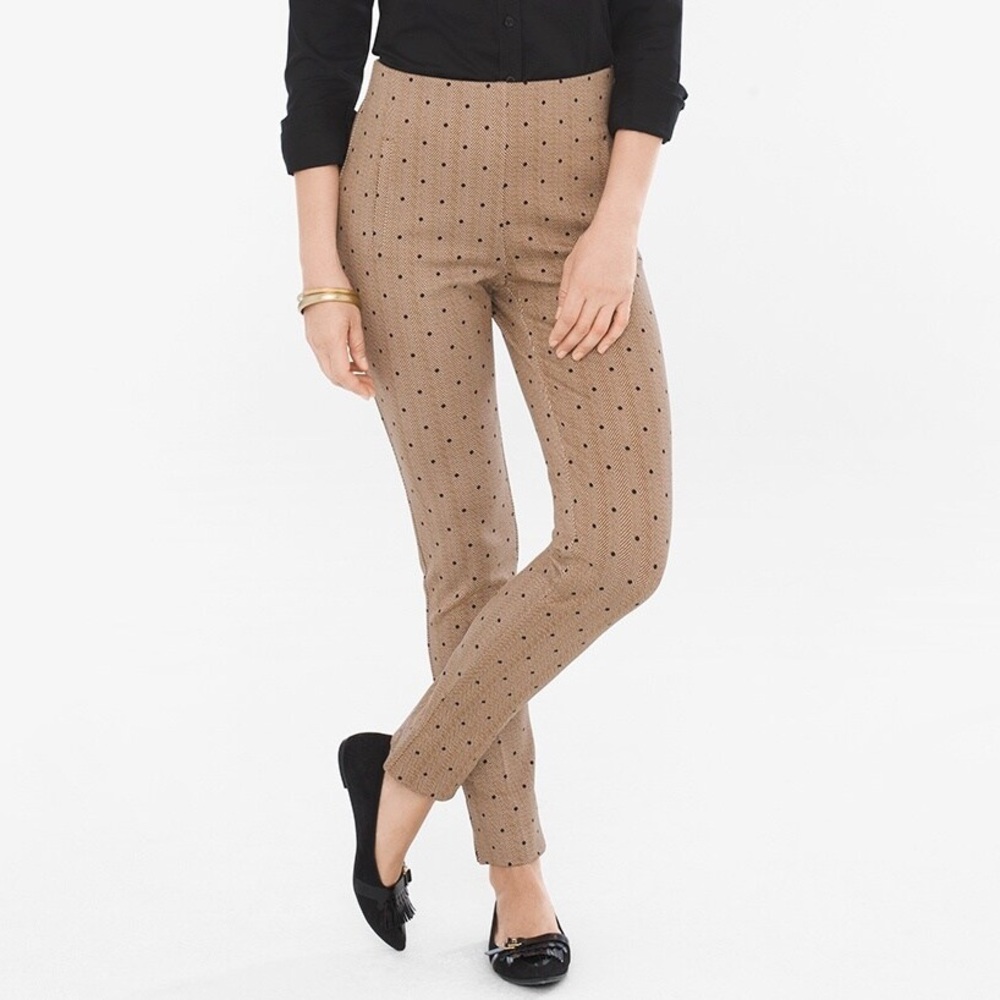 Chico's So Slimming Juliet Straight Leg Pants Tan Polka Dot Size 8 Chicos Size 1